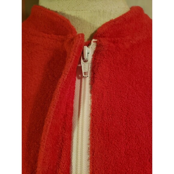 Vintage 70s 80s Bellisimo Terrycloth Red White Zip Up Track Bomber Jacket Unisex - Picture 4 of 5